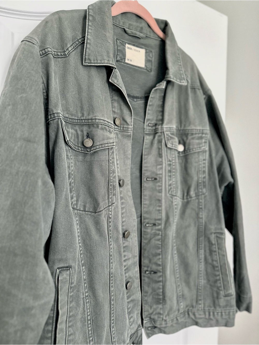 ASOS DIY Muted Green Vintage Wash Denim Jacket with Back Patch Design - Picture 5 of 8